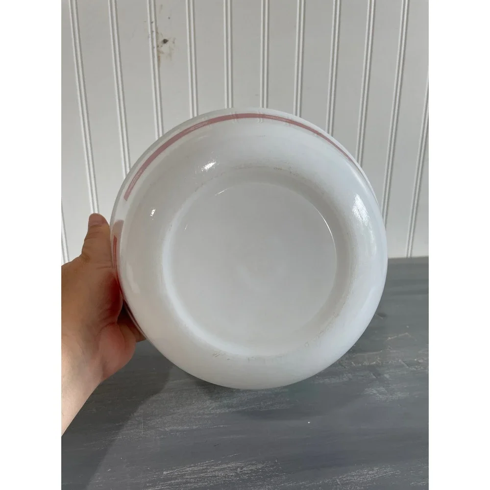 Federal Glass Red Floral Band Milk‎ Glass Mixing Bowl Vintage Heat Proof USA MCM